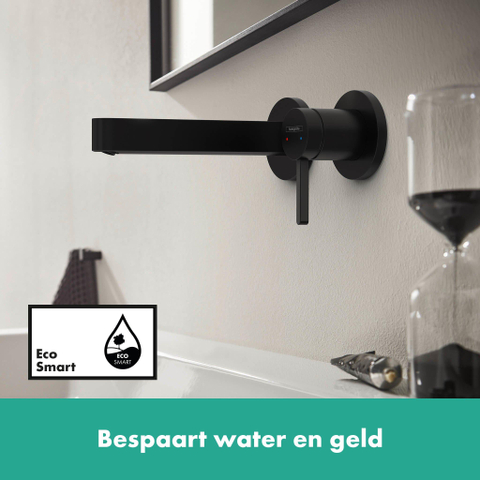 Hansgrohe Finoris 1 greeps wastafelkraan - inbouw - voorsprong 168 mm - met afvoerplug - mat zwart SW651173