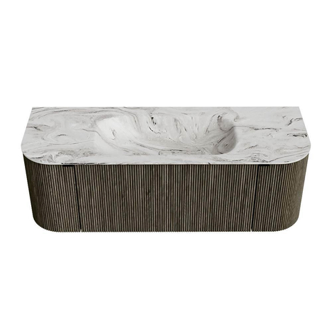 Mondiaz KURVE-DLUX Ensemble de meuble de salle de bains - 130x46x40cm - 1 tiroir - 2 portes - lavabo solid surface - central - sans trou de robinet - Shadow SW1414532