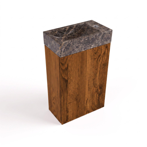Saniclass Holz Pure Toiletmeubelset - 40x60.5cm - 1 deur - fontein dark emporador - kraangat rechts - walnut pure SW1577762