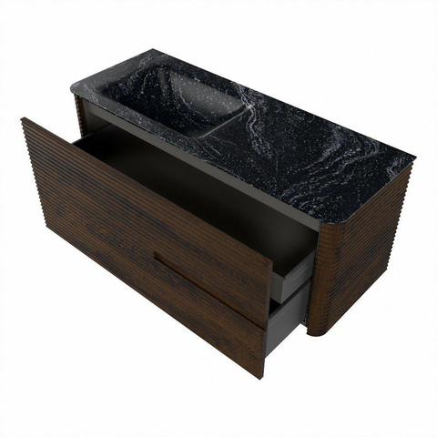 Mondiaz CIRO-DLUX Ensemble de meubles de salle de bains - 120x45x50cm - lavabo solid surface Lava - 1 bassin à gauche - sans trous de robinet - 2 tiroirs - Noyer SW1530217