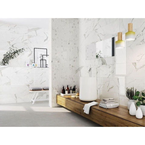 Terravito Alpuro carreau mural et de sol - 30x60cm - 9mm - Rectangle - rectifié - aspect marbre - blanc/noir brillant SW359737