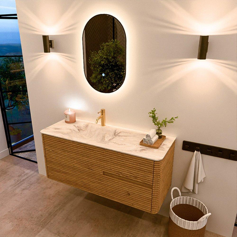 Mondiaz CIRO-DLUX Ensemble de meubles de salle de bains - 120x45x50cm - lavabo en solid surface Frappe - 1 vasque à gauche - 1 trou de robinet - 2 tiroirs - Chêne SW1530842