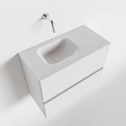 MONDIAZ ADA Toiletmeubel 60x30x50cm met 0 kraangaten 2 lades talc mat Wastafel Lex links Solid Surface Wit SW472501