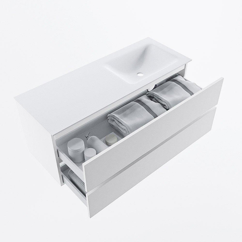 MONDIAZ VICA 120cm meuble de salle de bains sous-meuble Talc 2 tiroirs. Lavabo CLOUD à droite 1 trou de robinet, couleur Talc. SW1381893