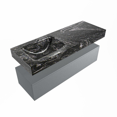Mondiaz ALAN-DLUX Ensemble de meuble - 130cm - meuble Plata mat - 1 tiroir - Lavabo Cloud Lava suspendu - vasque Gauche - 0 trous de robinet SW808654