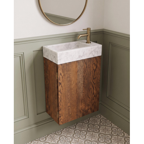 Saniclass Holz Pure Toiletmeubelset - 40x60.5cm - 1 deur - fontein natuursteen marmer - kraangat rechts - eiken charcoal SW1577773