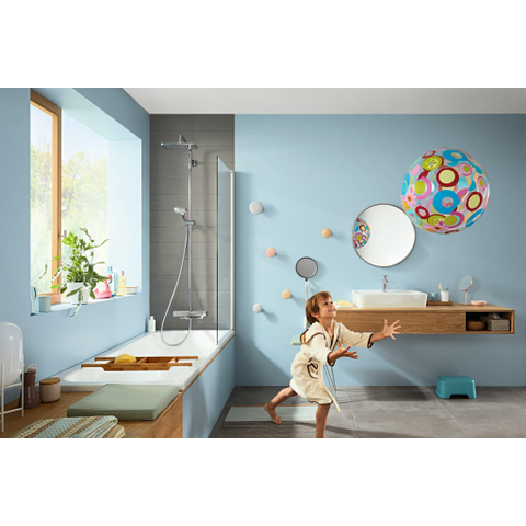 Hansgrohe Croma E280 - showerpipe: - met badkraan - thermostatisch - met 1jet - hoofddouche - met 3jet - handdouche multi en doucheslang - 160cm - thermostaat - hoogglans chroom SW297546