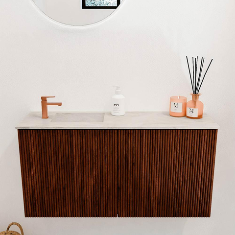 Mondiaz JOYA-DLUX 80cm toiletmeubel - kleur Ruby - Wastafel FAYE positie Links 1 kraangat kleur Ostra. SW1426232