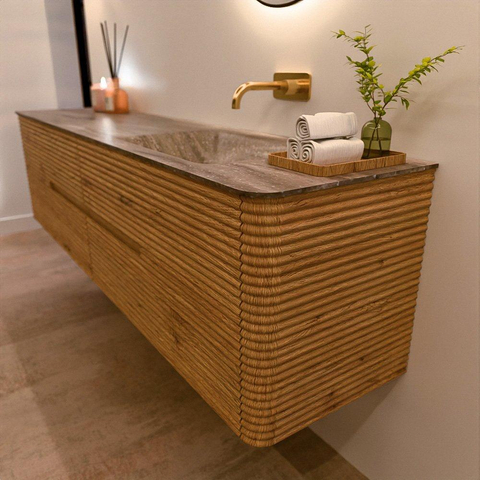 Mondiaz CIRO-DLUX Badkamermeubelset - 190x45x50cm - Solid surface wastafel Oza - 1 wasbak Rechts - zonder kraangaten - 4 lades - Oak SW1531162