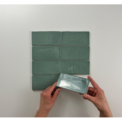 ÉCHANTILLON Terravito Galeno carreau mural - 7.5x15cm - 8.5mm - Rectangle - Vert brillant SW736177