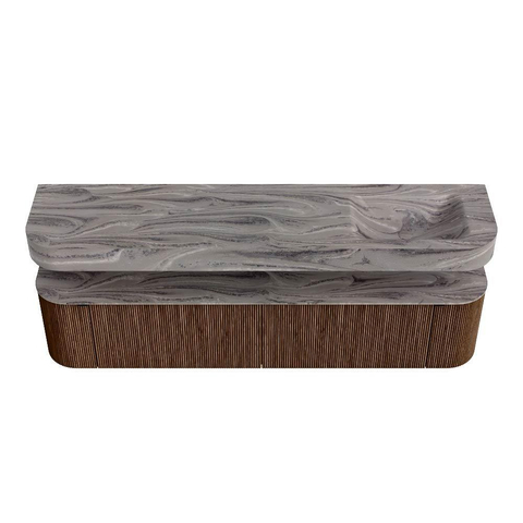MONDIAZ THOR-DLUX Meuble de salle de bains - 200cm - arrondi gauche + droite - couleur Walnut - 2 tiroirs et 2 portes - Vasque suspendue CLOUD Droite sans trou de robinet - couleur Sombra SW1467270
