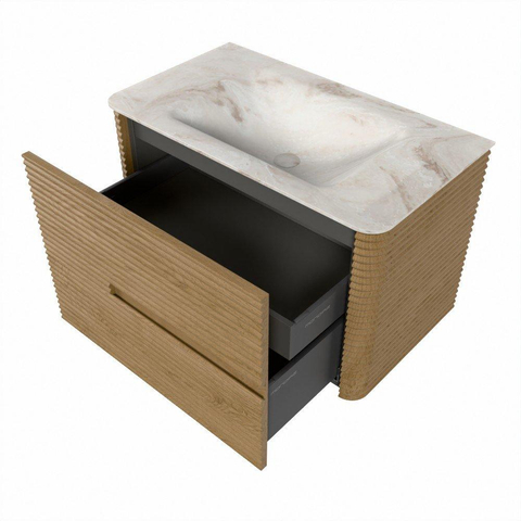 Mondiaz CIRO-DLUX Badkamermeubelset - 80x45x50cm - Solid surface wastafel Frappe - 1 wasbak Midden - 1 kraangat - 2 lades - Oak SW1530801