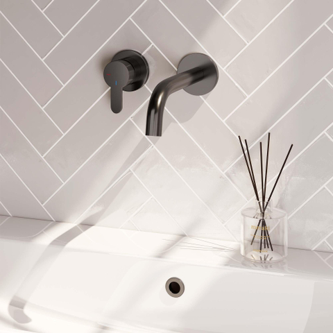 Brauer Gunmetal Edition Mitigeur de lavabo encastré - bec verseur courbé à droite - levier plat étroit - modèle D2 PVD - gunmetal brossé SW715911