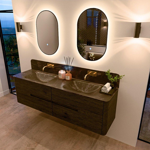 Mondiaz CIRO-DLUX Ensemble de meubles de salle de bains - 170x45x50cm - Plan vasque solid surface Lava - 2 vasques double - sans trous de robinet - 4 tiroirs - Shadow SW1532499