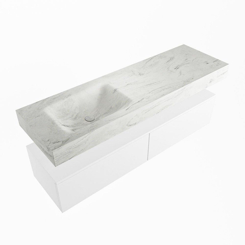Mondiaz ALAN-DLUX Ensemble de meuble - 150cm - meuble Talc mat - 2 tiroirs - Lavabo Cloud Opalo suspendu - vasque Gauche - 1 trou de robinet SW806467