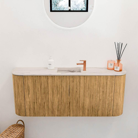 Mondiaz JOYA-DLUX 103.2cm toiletmeubel - ronding links en rechts kleur Oak - Wastafel FAYE positie Midden 1 kraangat kleur Nata. SW1424059