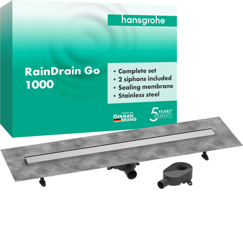 Hansgrohe RainDrain Go Douchegoot - 100cm - standaard/vlakke installatie - betegelbaar - brushed stainless steel SW1590424
