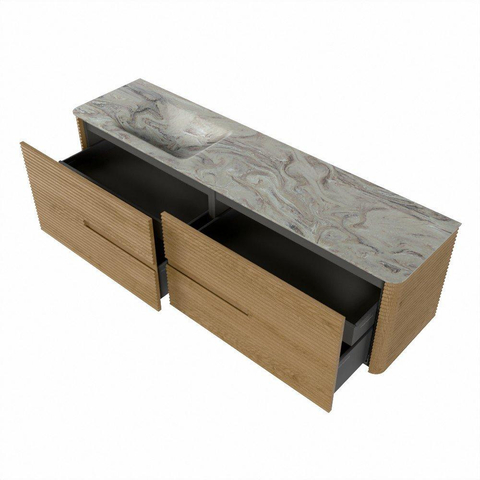 Mondiaz CIRO-DLUX Badkamermeubelset - 180x45x50cm - Solid surface wastafel Glace - 1 wasbak Links - 1 kraangat - 4 lades - Oak SW1530870