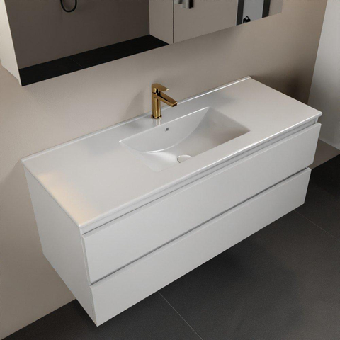 Mondiaz Aivy badmeubelset - 120x45x50cm - 1 kraangat - 1 wasbak talc Keramiek - Midden - 2 lades - Met spiegelkast - MDF Talc SW892474