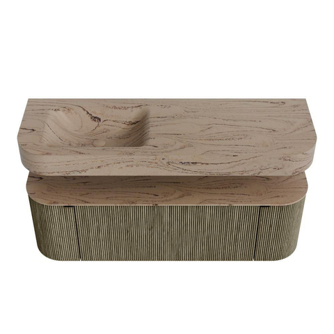 MONDIAZ THOR-DLUX 140cm meuble de salle de bains arrondi gauche + droite couleur Shadow avec 1 tiroir et 2 portes. Vasque suspendue CLOUD Gauche 1 trou de robinet couleur Arena. SW1464360