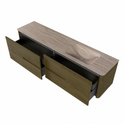 Mondiaz CIRO-DLUX Badkamermeubelset - 190x45x50cm - Solid surface wastafel Saba - 1 wasbak Rechts - 1 kraangat - 4 lades - Dusk SW1533369