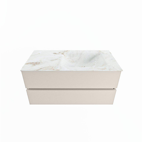 VICA-DLUX meuble sous lavabo 100cm Linen 2 tiroirs. Lavabo encastré CLOUD à droite 1 trou de robinet, couleur Frappe. SW902528