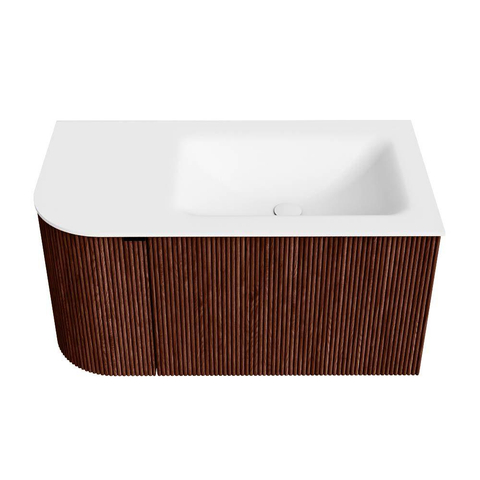 Mondiaz KURVE Badkamermeubelset - 85x46x40cm - 1 lade - 1 deur - wastafel solid surface - rechts - 1 kraangat - Ruby SW1415589