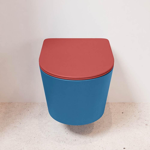 Mondiaz LAVIE hangtoilet – spoelrandloos – 36 x 53 cm – met softclose zitting – Jeans (blauw), zitting Fire (rood) SW1208618