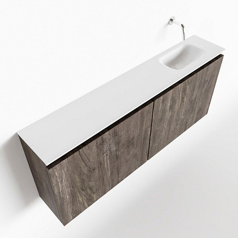 MONDIAZ TURE Toiletmeubel 120x23x50cm met 0 kraangaten 2 deuren dark brown mat Wastafel Eden rechts Solid Surface Wit SW475177