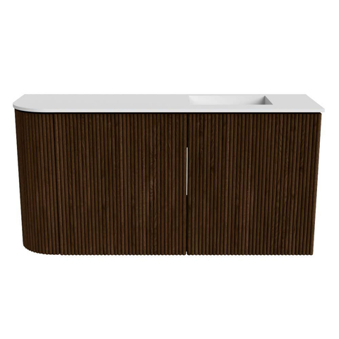Mondiaz JOYA 81.6cm toiletmeubel - ronding links kleur Walnut - Wastafel FAYE positie Rechts Zonder kraangat kleur Talc. SW1421294