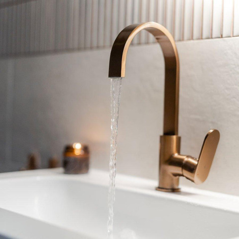 Brauer Copper Edition Robinet lavabo rehaussé bec plat poignée type S1 ColdStart Cuivre brossé PVD SW374455