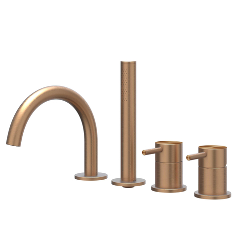IVY Concord Combinaison de bord de baignoire - 4 voies - mitigeur - bec pivotant - douchette extractible - Inox 316 - cuivre brossé mat PVD SW1032312