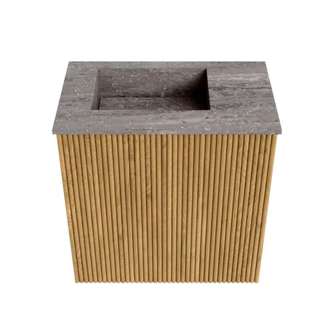 Mondiaz JOYA-DLUX 40cm toiletmeubel - kleur Oak - Wastafel FAYE positie Links Zonder kraangat kleur Oza. SW1424074