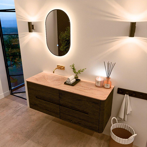 Mondiaz CIRO-DLUX Badkamermeubelset - 130x45x50cm - Solid surface wastafel Saba - 1 wasbak Links - zonder kraangaten - 4 lades - Shadow SW1532702