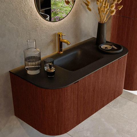 Mondiaz KURVE Ensemble de meuble de salle de bains - 100x46x40cm - 1 tiroir - 2 portes - lavabo solid surface - centre - 1 trou de robinet - Ruby SW1415399
