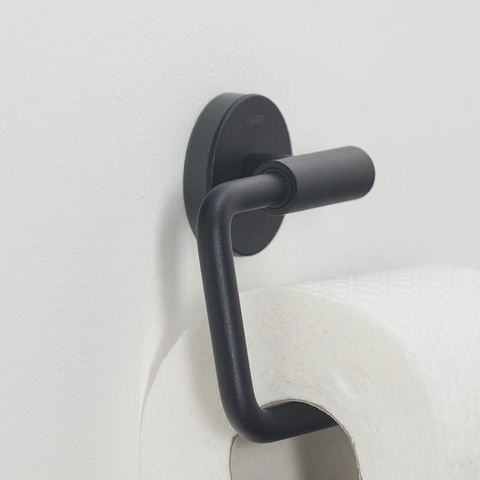 Tiger Urban Ensemble d’accessoires pour WC Brosse de toilettes avec support Porte-rouleau de papier toilette sans couvercle Patère Noir SW877657