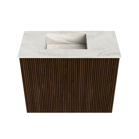 Mondiaz JOYA-DLUX 50cm toiletmeubel - kleur Walnut - Wastafel FAYE positie Links 1 kraangat kleur Ostra. SW1422611