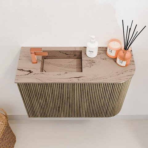 Mondiaz JOYA-DLUX 61.6cm meuble de toilette - arrondi droit couleur Dusk - Vasque FAYE position Gauche 1 trou de robinet couleur Arena. SW1426268