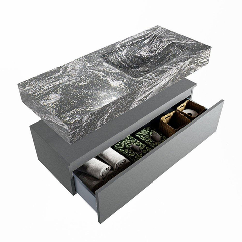 Mondiaz ALAN-DLUX Ensemble de meuble - 110cm - meuble Plata mat - 1 tiroir - Lavabo Cloud Lava suspendu - vasque Droite - 1 trou de robinet SW808630