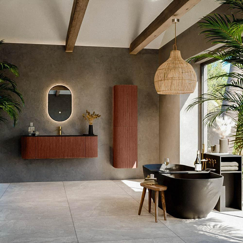 Mondiaz KURVE Ensemble de meubles de salle de bains - 140x46x40cm - 1 tiroir - 2 portes - lavabo solid surface - central - 1 trou de robinet - Ruby SW1415438