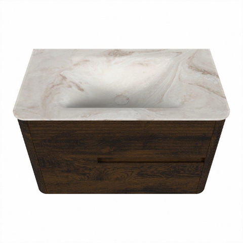 Mondiaz CIRO-DLUX Badkamermeubelset - 80x45x50cm - Solid surface wastafel Frappe - 1 wasbak Midden - 1 kraangat - 2 lades - Walnut SW1530281