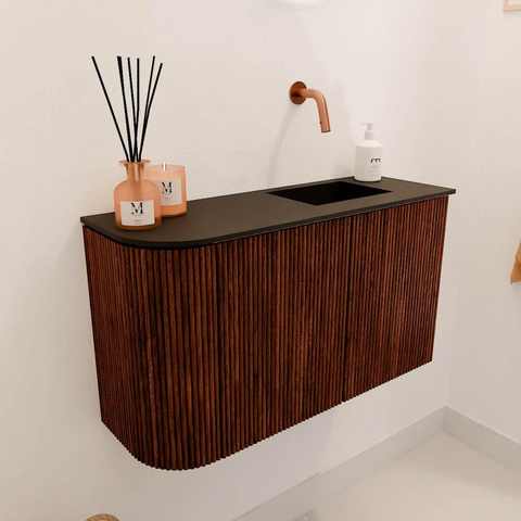 Mondiaz JOYA 71.6cm meuble de salle de bains - arrondi gauche couleur Ruby - Vasque FAYE position Droite Sans trou de robinet couleur Urban. SW1421874