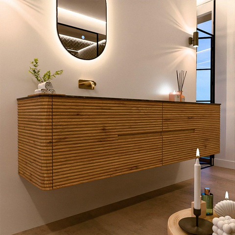 Mondiaz CIRO-DLUX Badkamermeubelset - 190x45x50cm - Solid surface wastafel Lava - 1 wasbak Links - zonder kraangaten - 4 lades - Oak SW1530984