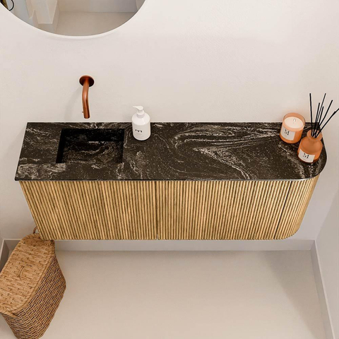 Mondiaz JOYA-DLUX 101.6cm meuble de salle de bains - arrondi droit couleur Oak - Vasque FAYE position Gauche Sans trou de robinet couleur Lava. SW1422114