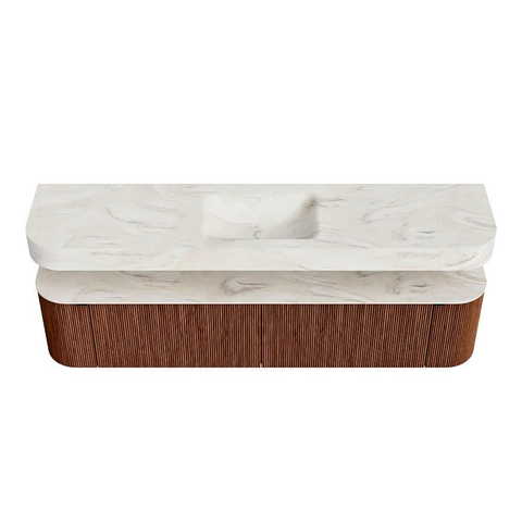 MONDIAZ THOR-DLUX 200cm meuble de salle de bains arrondi gauche + droite couleur Ruby avec 2 tiroirs et 2 portes. Vasque suspendue CLOUD Milieu 1 trou de robinet couleur Ostra. SW1467017