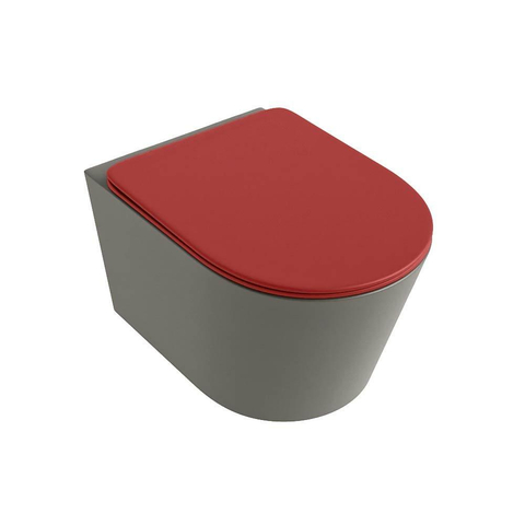Mondiaz LAVIE hangtoilet – spoelrandloos – 36 x 53 cm – met softclose zitting – Smoke (lichtbruin), zitting Fire (rood) SW1208667