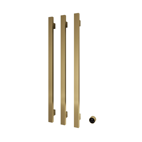 Hotbath &MORE Handdoekradiator - 57x115cm - vierkant - 3 stangen - verticaal - met schakelaar - PVD - geborsteld messing (goud) SW1245839