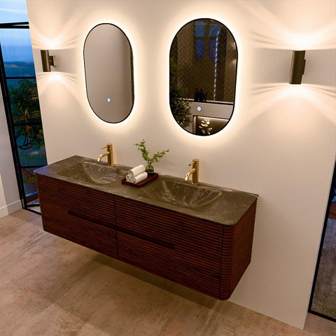 Mondiaz CIRO-DLUX Badkamermeubelset - 160x45x50cm - Solid surface wastafel Lava - 2 wasbak Dubbel - 2 kraangaten - 4 lades - Ruby SW1531589