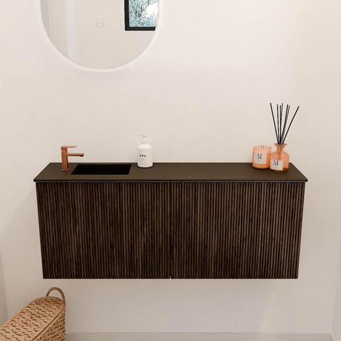 Mondiaz JOYA 100cm meuble de salle de bains - couleur Walnut - Vasque FAYE position Gauche 1 trou de robinet couleur Urban. SW1421352