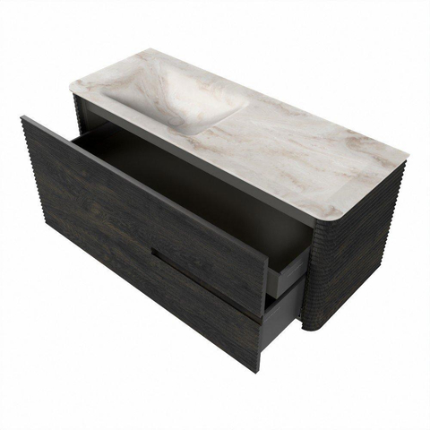 Mondiaz CIRO-DLUX Badkamermeubelset - 120x45x50cm - Solid surface wastafel Frappe - 1 wasbak Links - zonder kraangaten - 2 lades - Shadow SW1532009